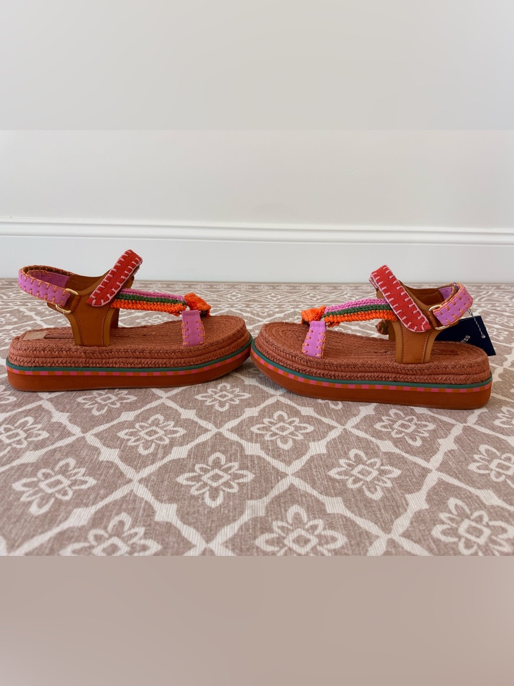 FARM Rio Braided Espadrille Platform Sandal in Terracotta and Green